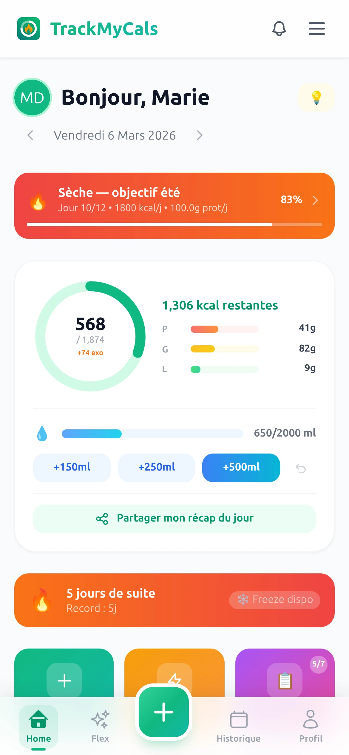 Dashboard TrackMyCals