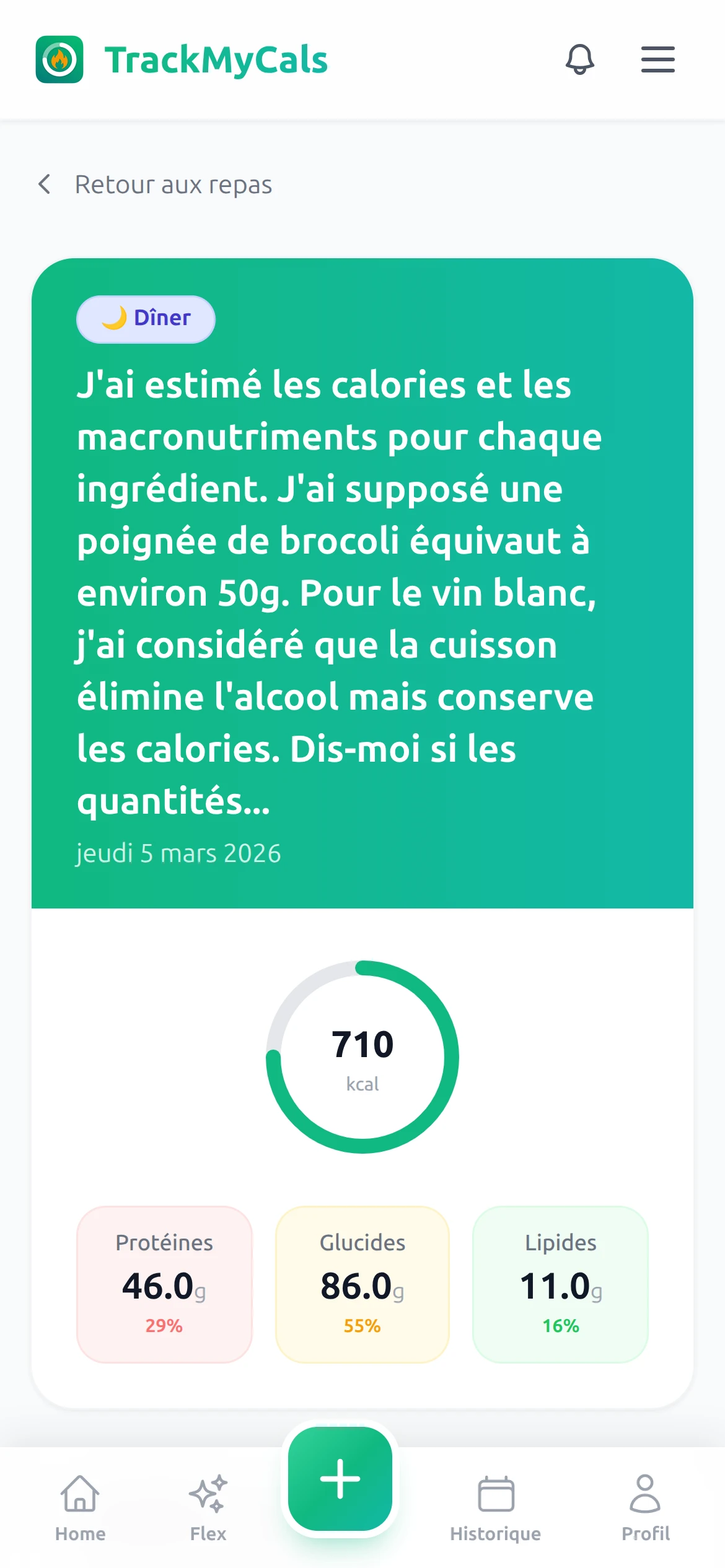 Repas analysé par IA